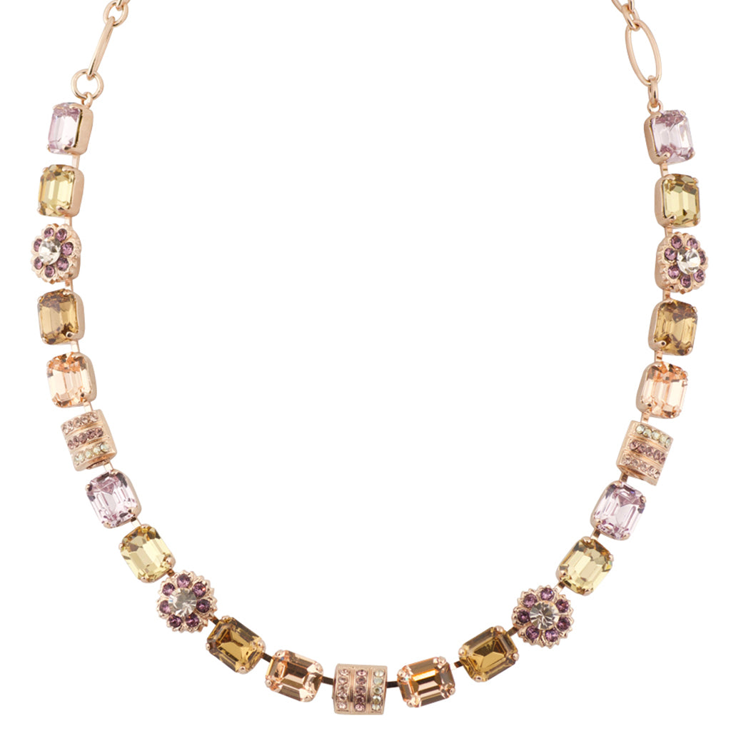 Mariana "Meadow Brown" Large Rectangle Flower Necklace, Rose Gold Plated, 18"