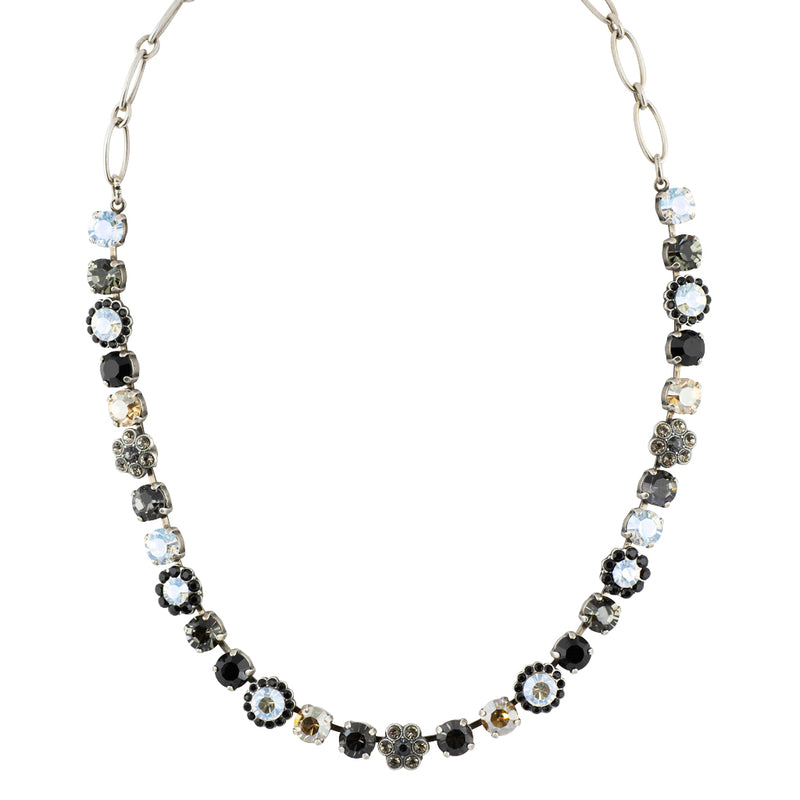 Mariana "Black Orchid" Silver Plated Crystal Round Necklace, 18"