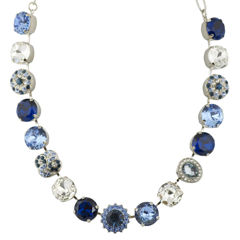 Mariana "Night Sky" Rhodium Plated Large Crystal Round Necklace with Guardian Angel Accents, 18+4"