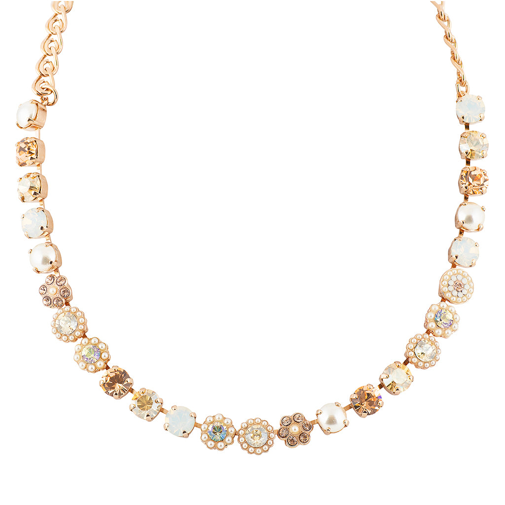 Mariana Jewelry Cookie Dough Flower Necklace, Rose Gold Plated Crystal, 18"