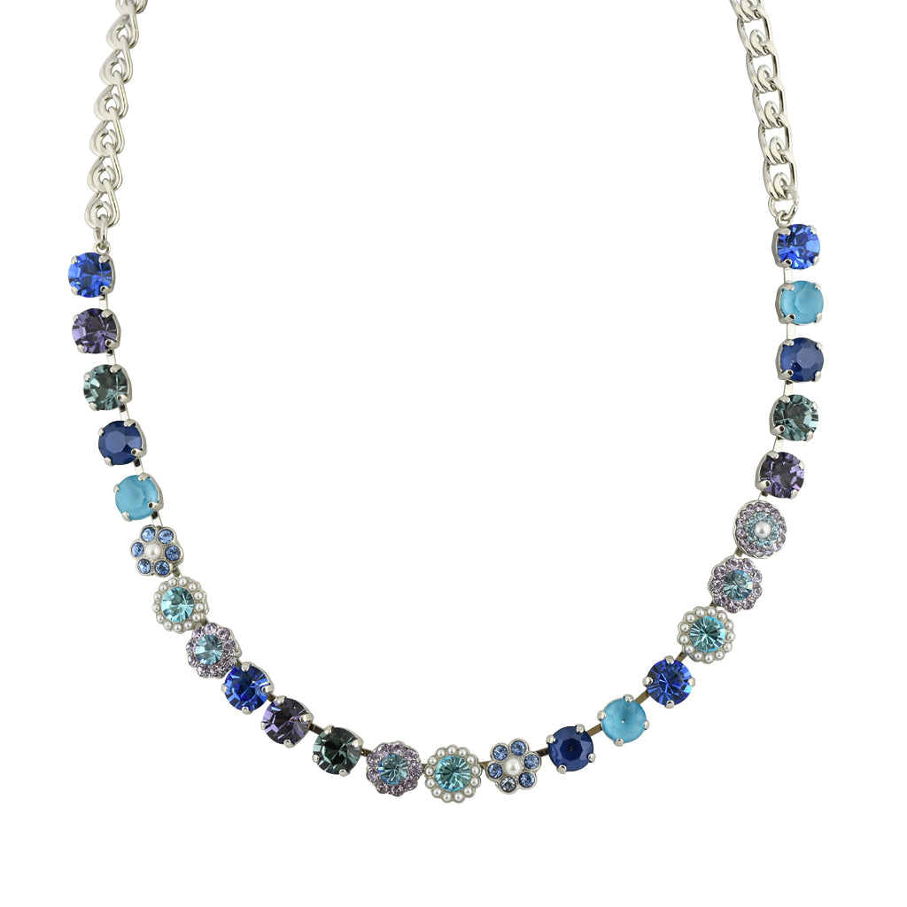 Mariana "Electric Blue" Rhodium Plated Crystal Round Necklace, 18"