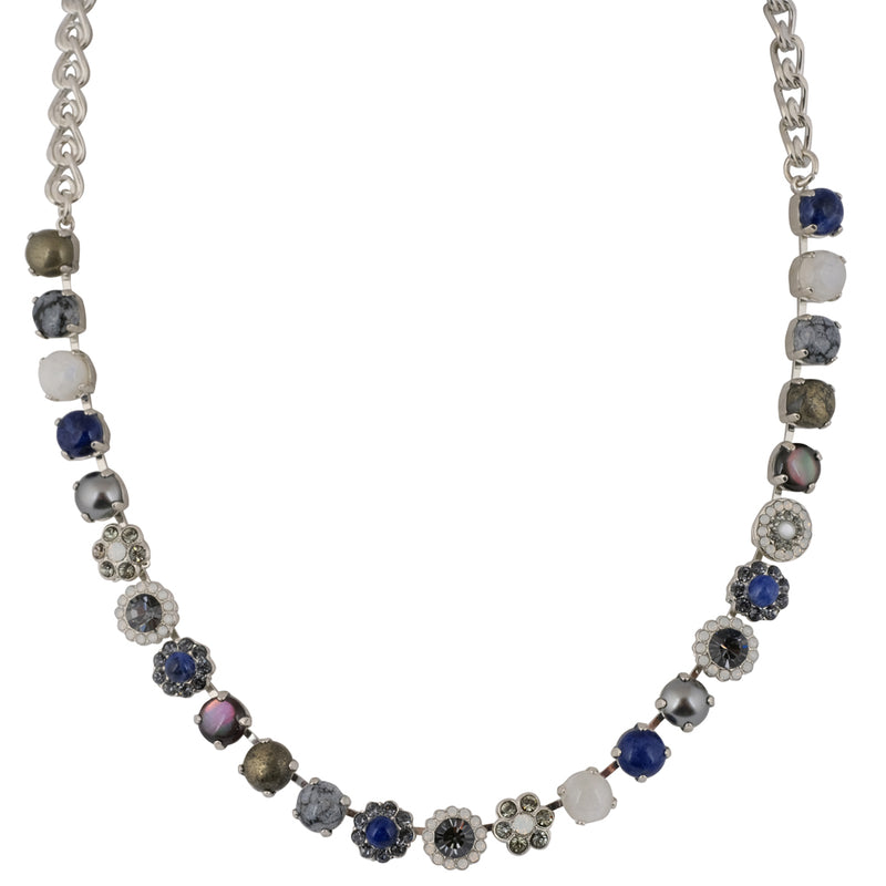Mariana "Electric Blue" Rhodium Plated Crystal Round Necklace, 18"