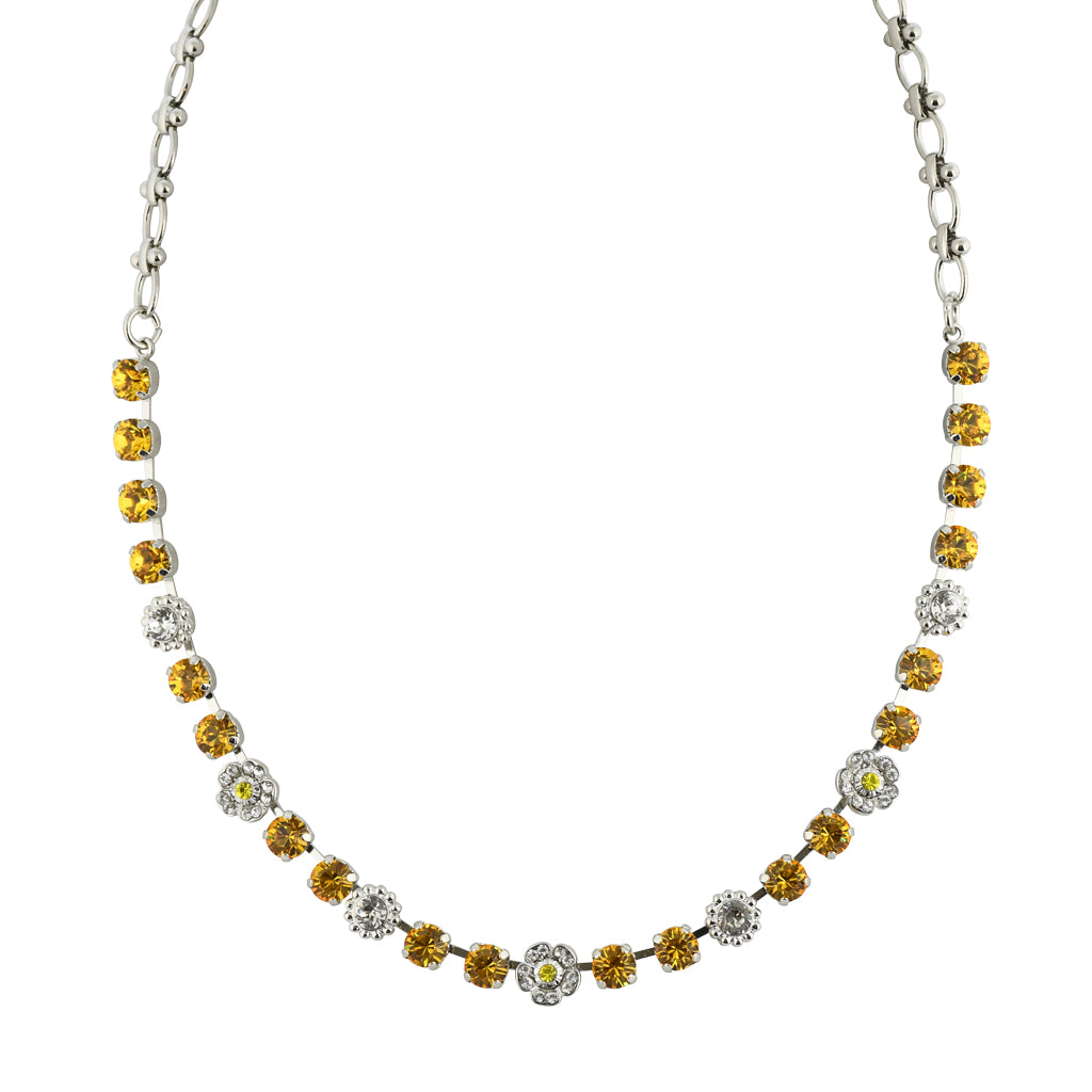 Mariana "Fields Of Gold" Rhodium Plated Crystal Round Necklace, 18"