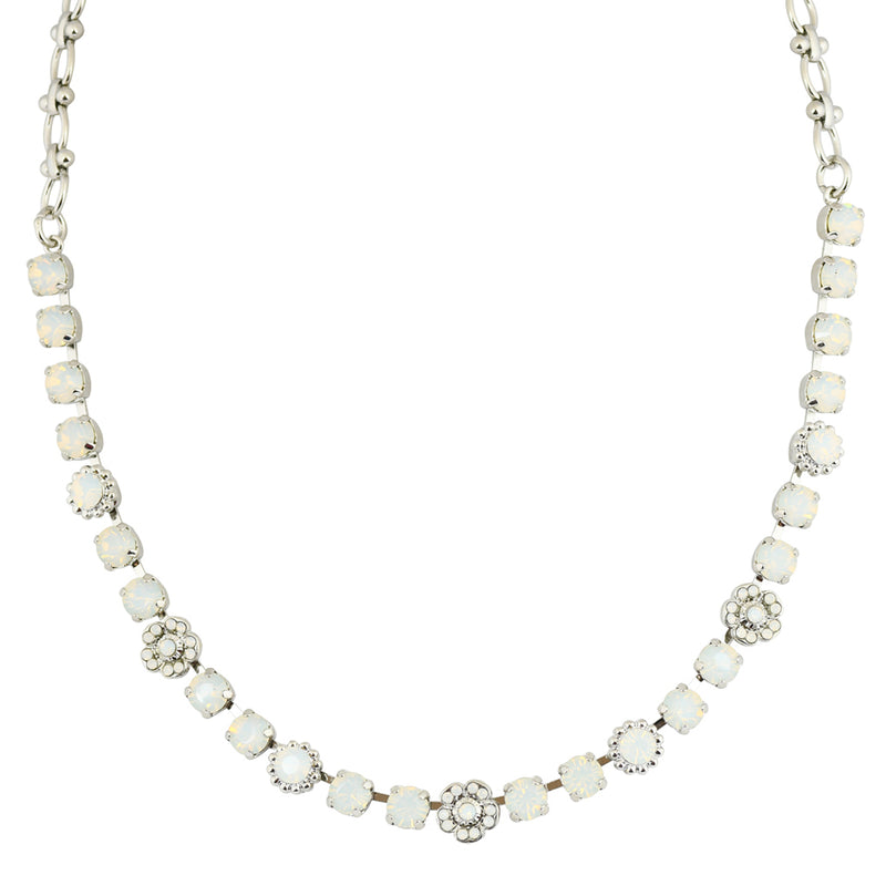 Mariana "White Opal" Rhodium Plated Crystal Round Necklace, 18"