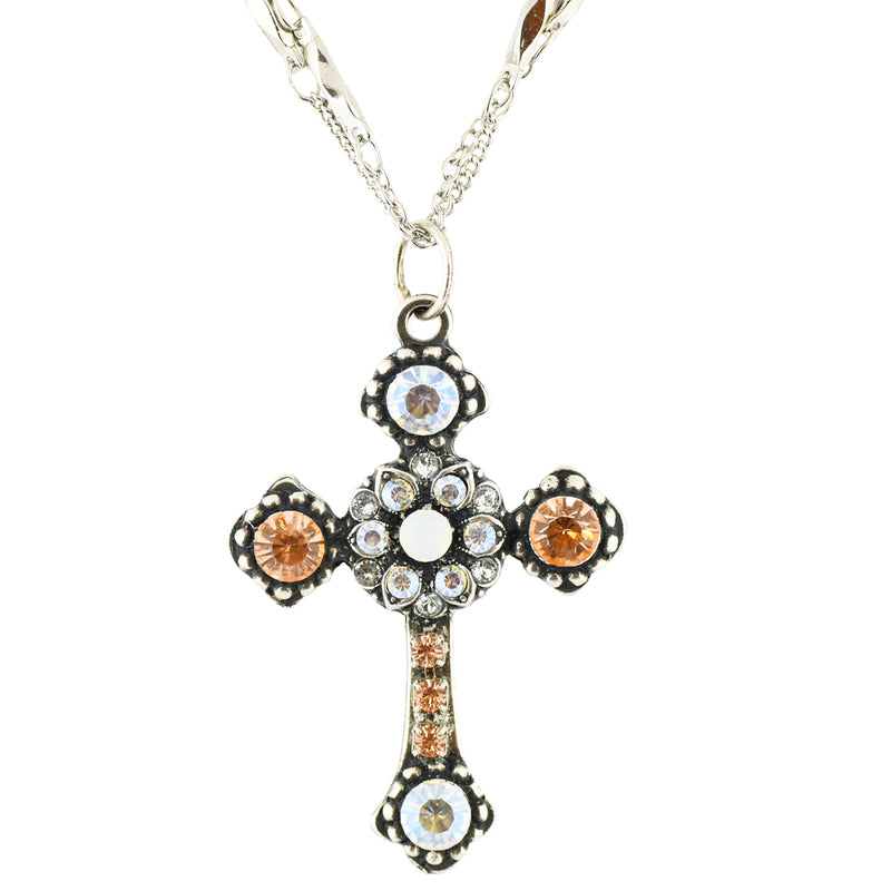 Mariana "Sweet Pea" Silver Plated Crystal Cross and Guardian Angel Necklace