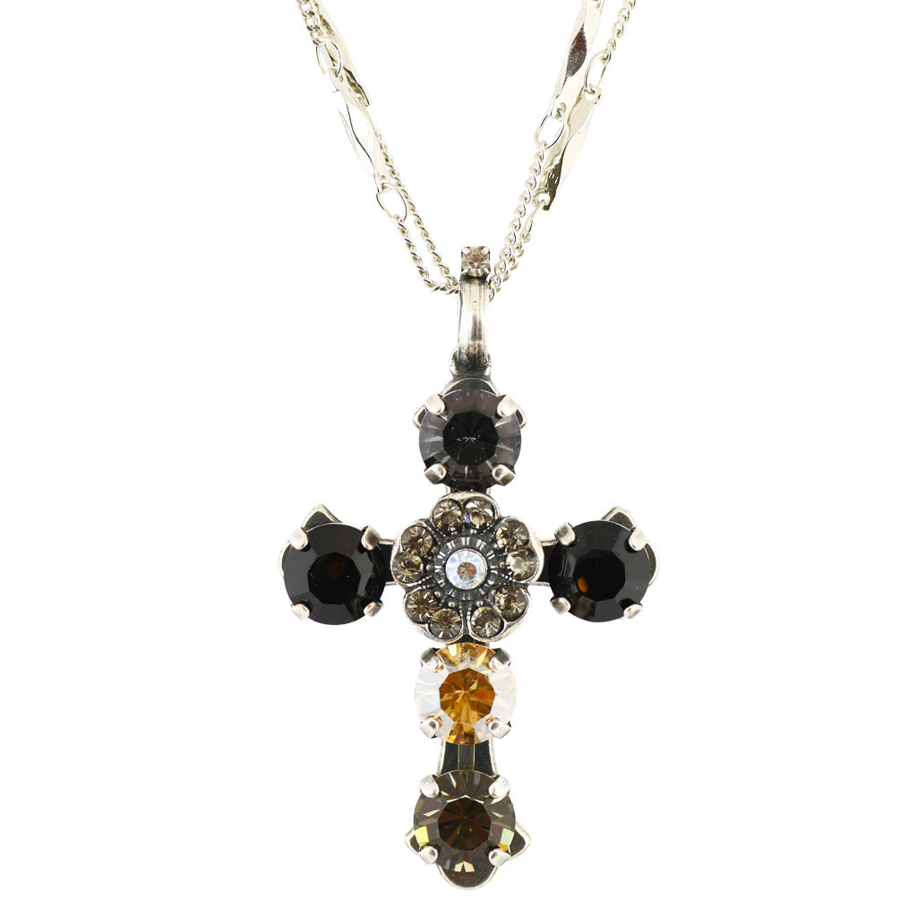 Mariana Black Orchid Silver Plated Double Chain Cross Pendant Necklace 5114