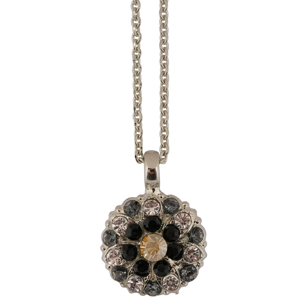 Mariana "Black Orchid" Rhodium Plated Crystal Floral Pendant Necklace, 22+4"