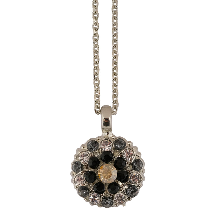 Mariana "Black Orchid" Rhodium Plated Crystal Floral Pendant Necklace, 22+4"