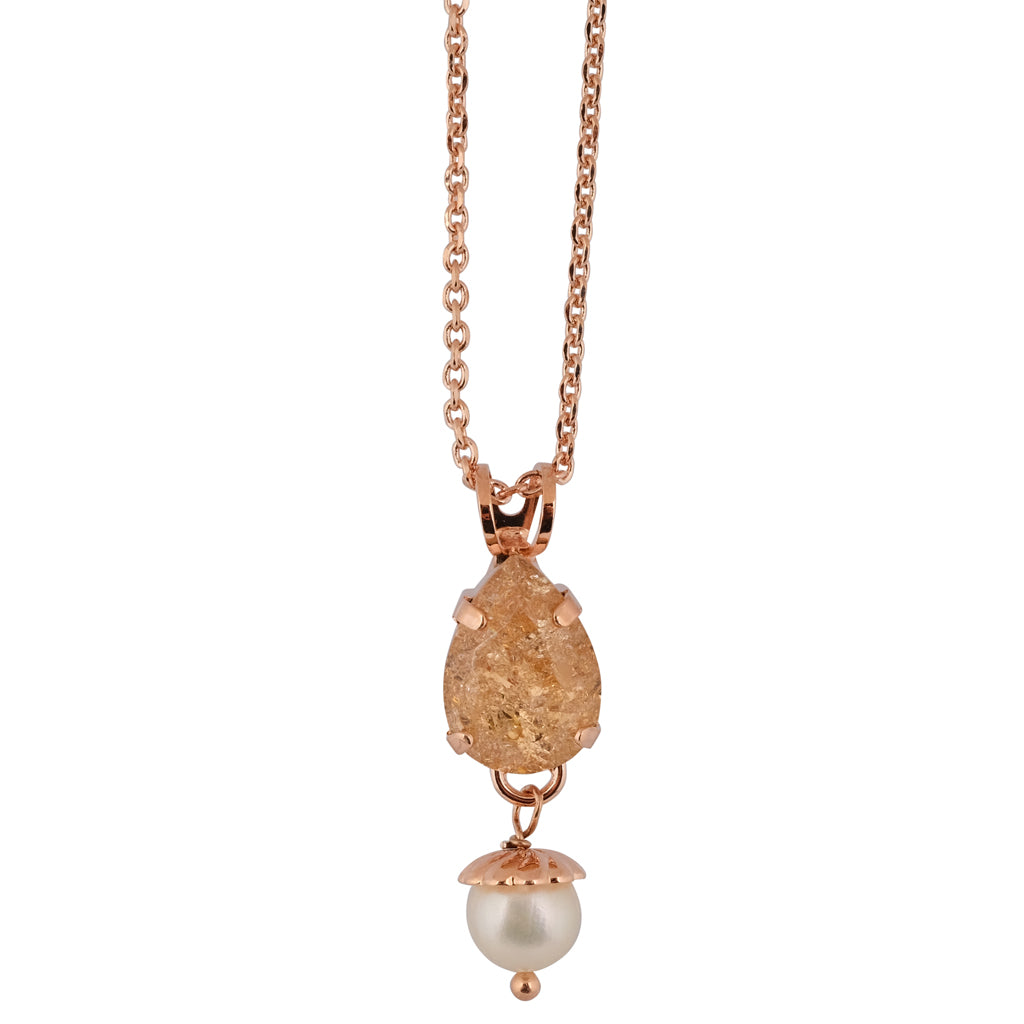 Mariana "Desert Rose" Rose Gold Plated Crystal Guardian Angel Pendant Necklace, 22+4"