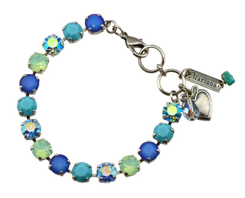 Mariana Jewelry Blue Lagoon Silver Plated crystal Tennis Bracelet, 8