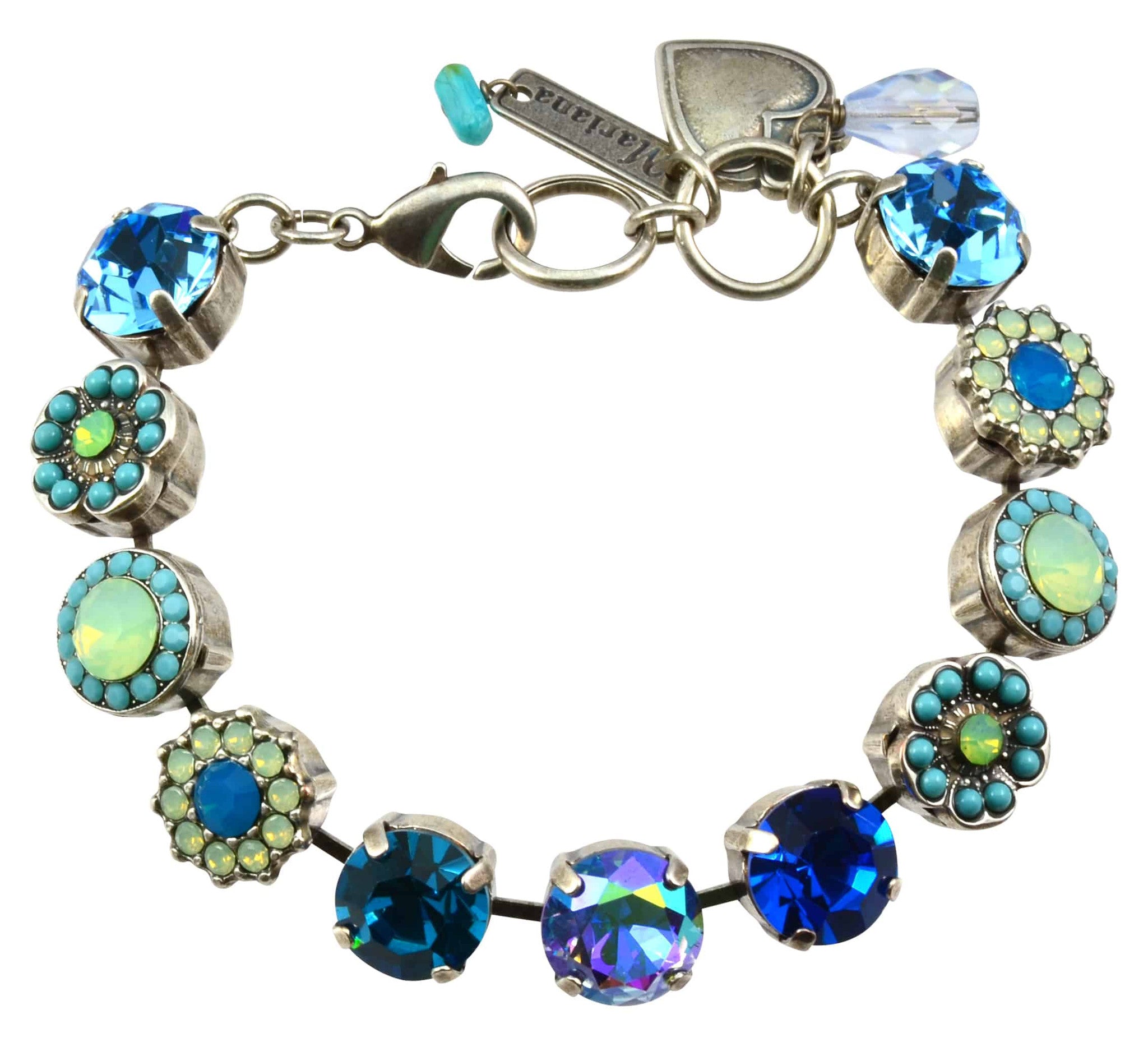 Mariana Jewelry Blue Lagoon Silver Plated Flower crystal Tennis Bracelet, 8