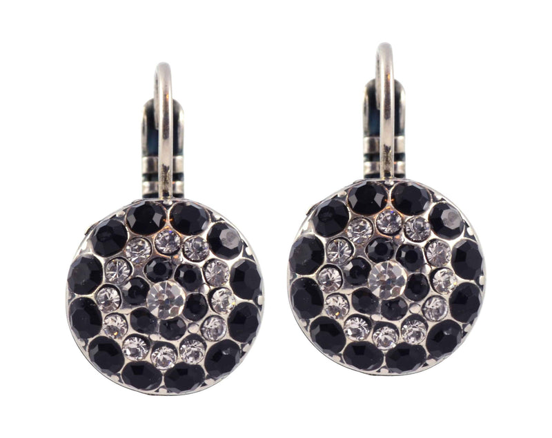 Mariana Jewelry Checkmate Circle Drop Earrings, Silver Plated with Black and Clear crystal 1141 280-1