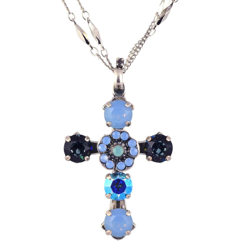 Mariana Jewelry Daiquiri crystal Silver Plated Double Chain Cross Pendant Necklace