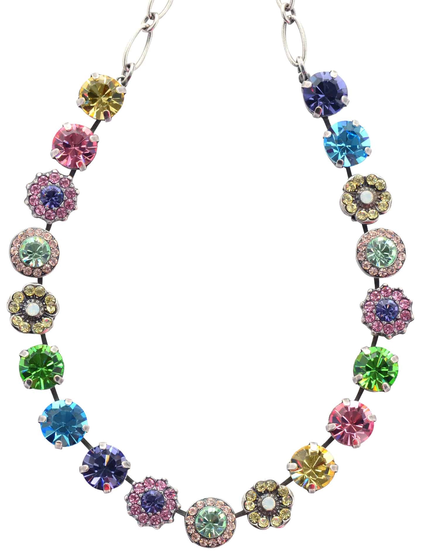 Mariana Jewelry Flower Power Large Flower Necklace, Silver Plated with Spring Colored crystal, 18 3084 803