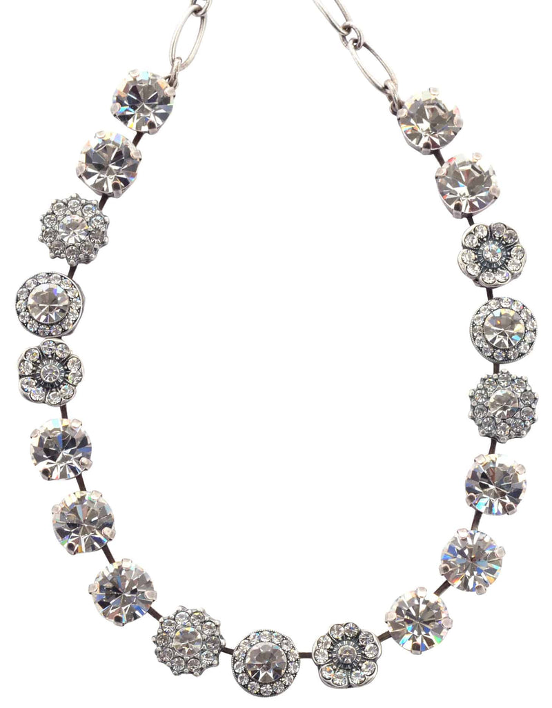 Mariana Jewelry Large Flower Necklace, On A Clear Day Silver Plated with crystal, 18 3084 001001