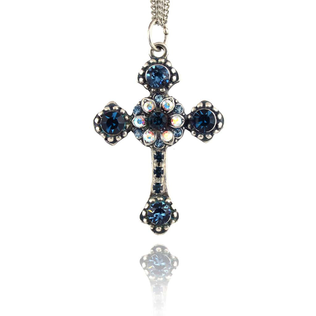 Mariana Jewelry Mood Indigo Silver Plated Double Chain Cross Pendant Necklace 5114 1069