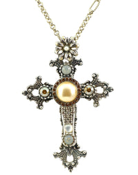 Mariana Jewelry crystal Ornate Lily Cross Necklace, 26+4