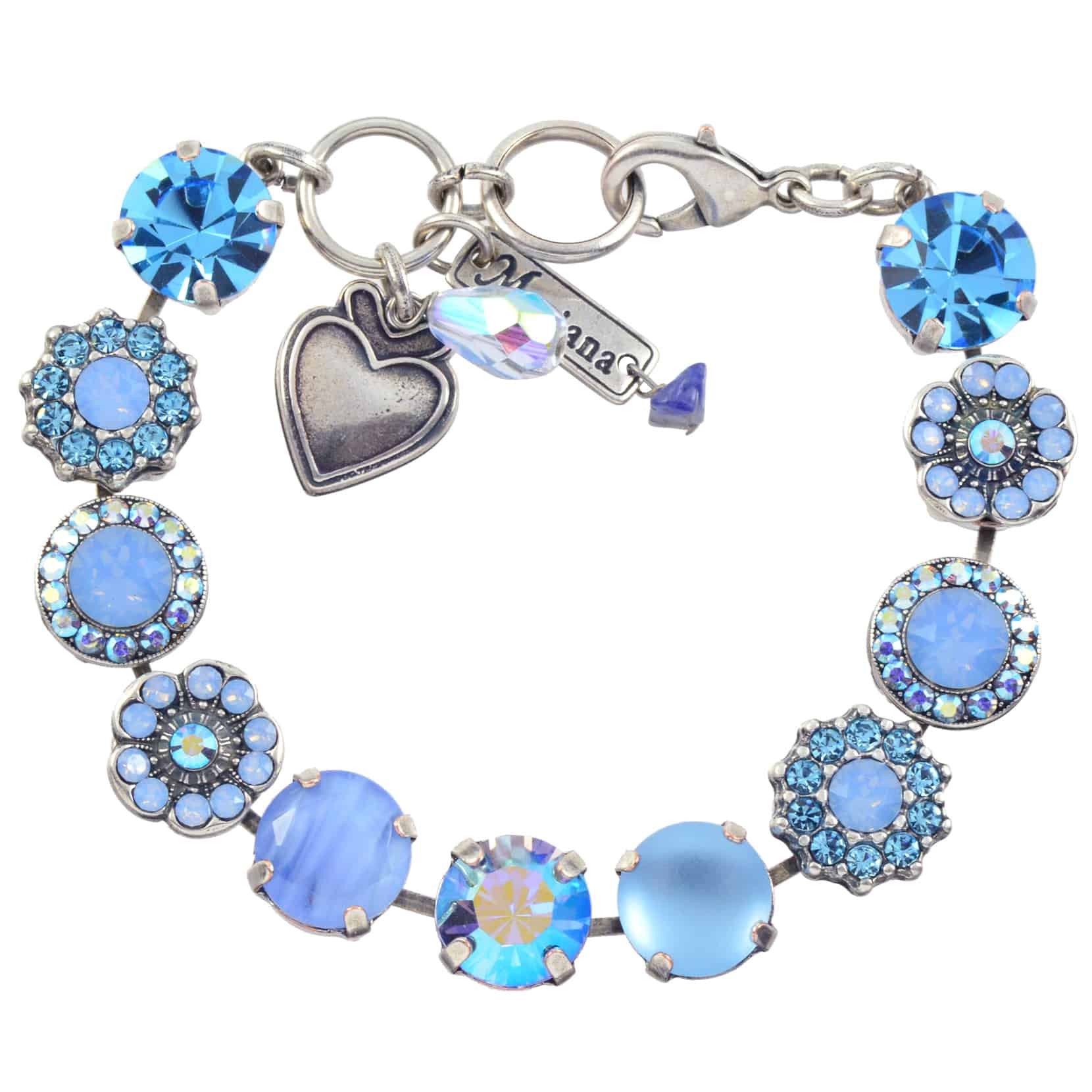 Mariana Jewelry Periwinkle Large Flower Design Tennis Bracelet, Silver Plated With Blue crystal, 8 4084 1343
