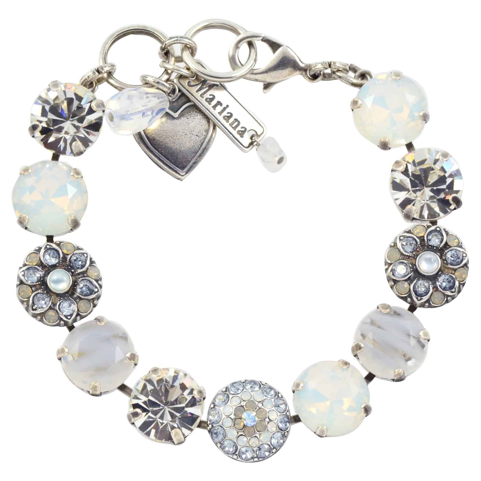 Mariana Jewelry Silk Guardian Angel Style Flower Tennis Bracelet, Silver Plated With Clear and Grey crystal, 8 4501/1 1049