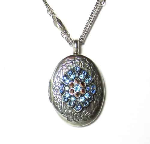 Mariana Jewelry Silver Plated Blue Suede Shoes crystal Locket Pendant Necklace