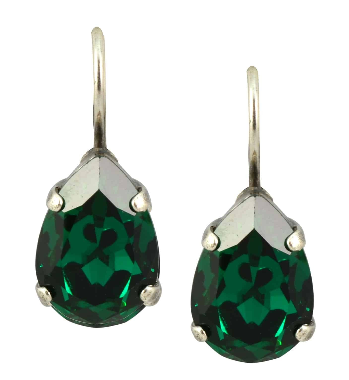Mariana Jewelry Silver Plated Raindrop crystal Drop Earrings in Green
