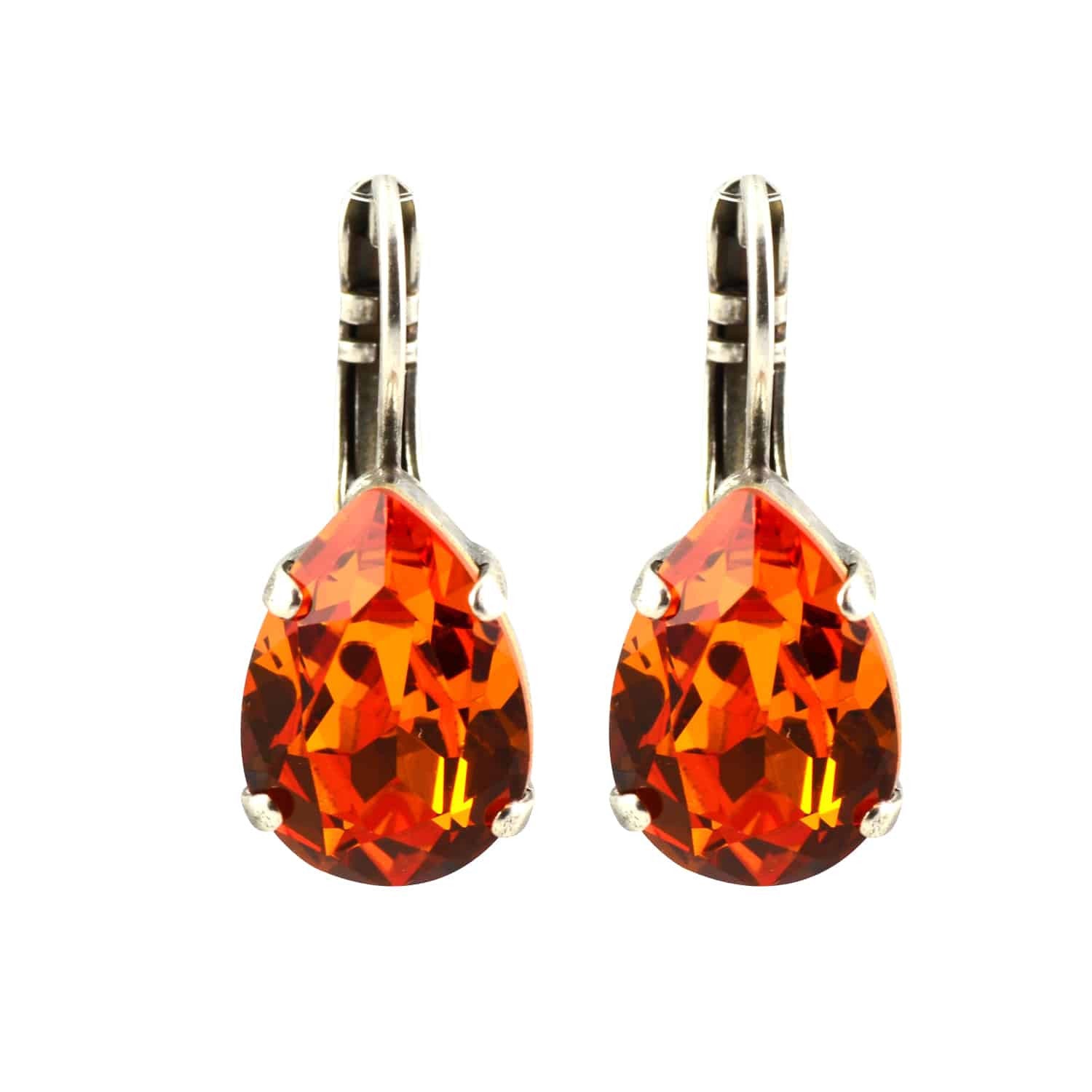 Mariana Jewelry Silver Plated Raindrop crystal Drop Earrings in Orange