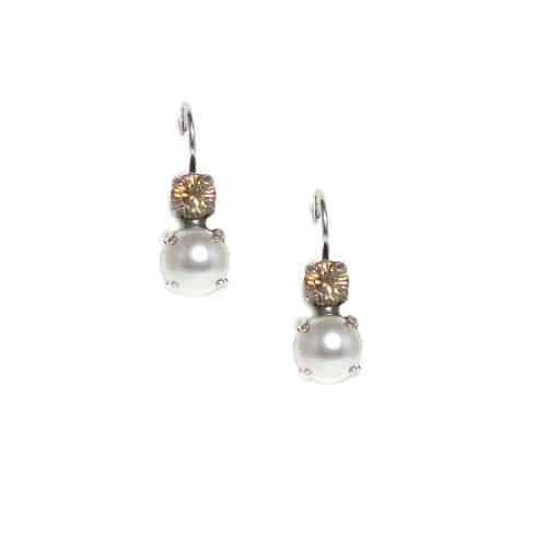 Mariana Jewelry Silver Plated Petite Round crystal Drop Earrings in Vintage Rose and White Opal