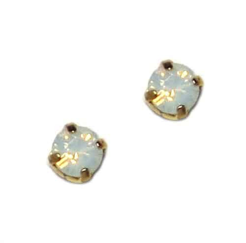 Mariana Jewelry Yellow Gold Plated Petite Round crystal Post Earrings in White Opaque