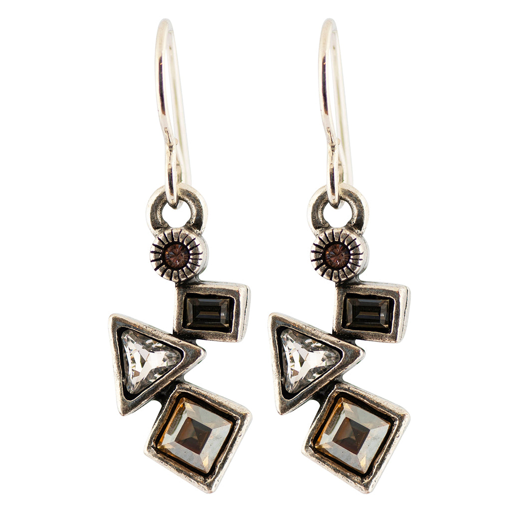 Patricia Locke Artistic Crystal Dangle Earrings, Silver Plated French Wire, Tea Time Collection