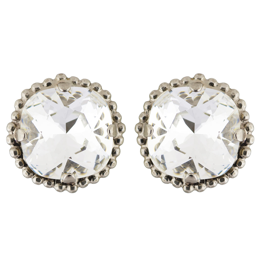 Sorrelli White Bridal Antique Silver Plated Cushion-Cut Solitaire Stud Earrings
