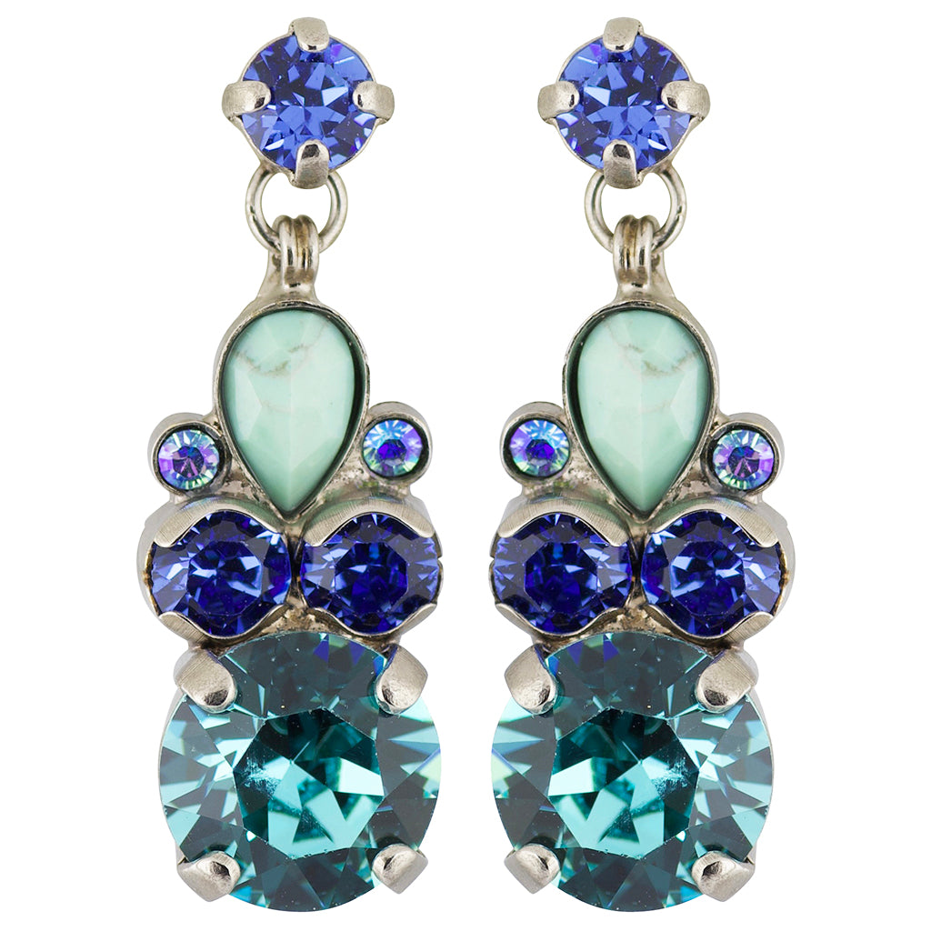 Sorrelli Ultramarine Antique Silver Plated Round and Pear Crystal Post Earring