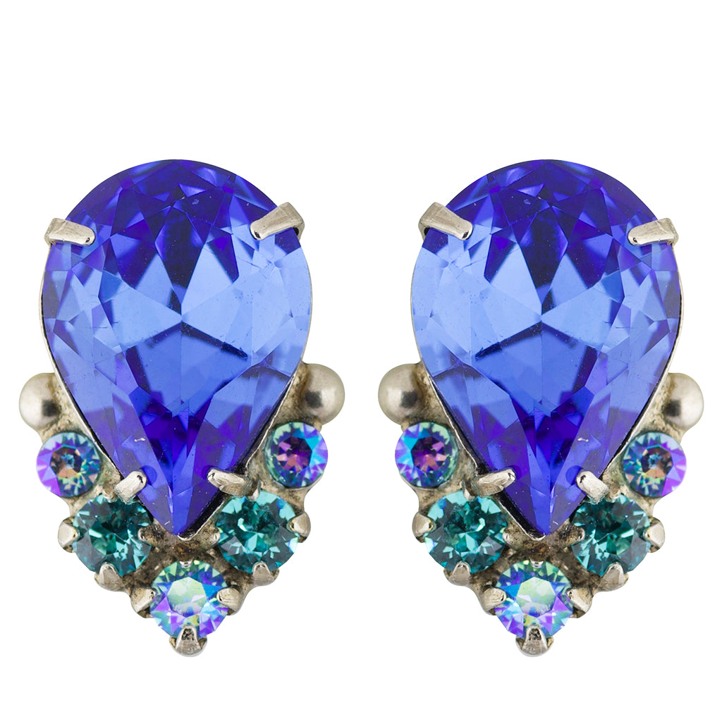 Sorrelli Ultramarine Antique Silver Plated Crystal Teardrop and Cluster Post Earring