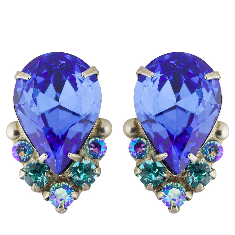 Sorrelli Ultramarine Antique Silver Plated Crystal Teardrop and Cluster Post Earring