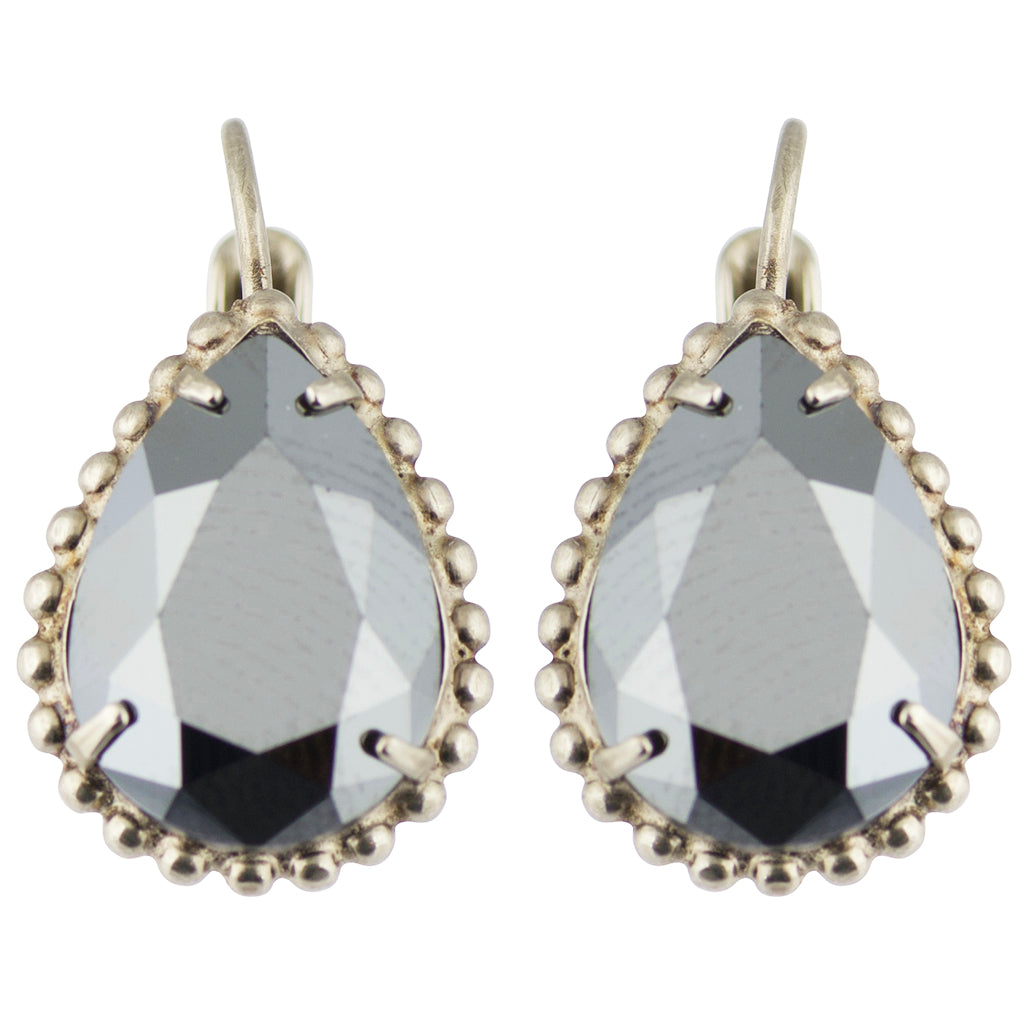 Sorrelli Crystal Noir Antique Silver Plated Pear Cut Drop Earring