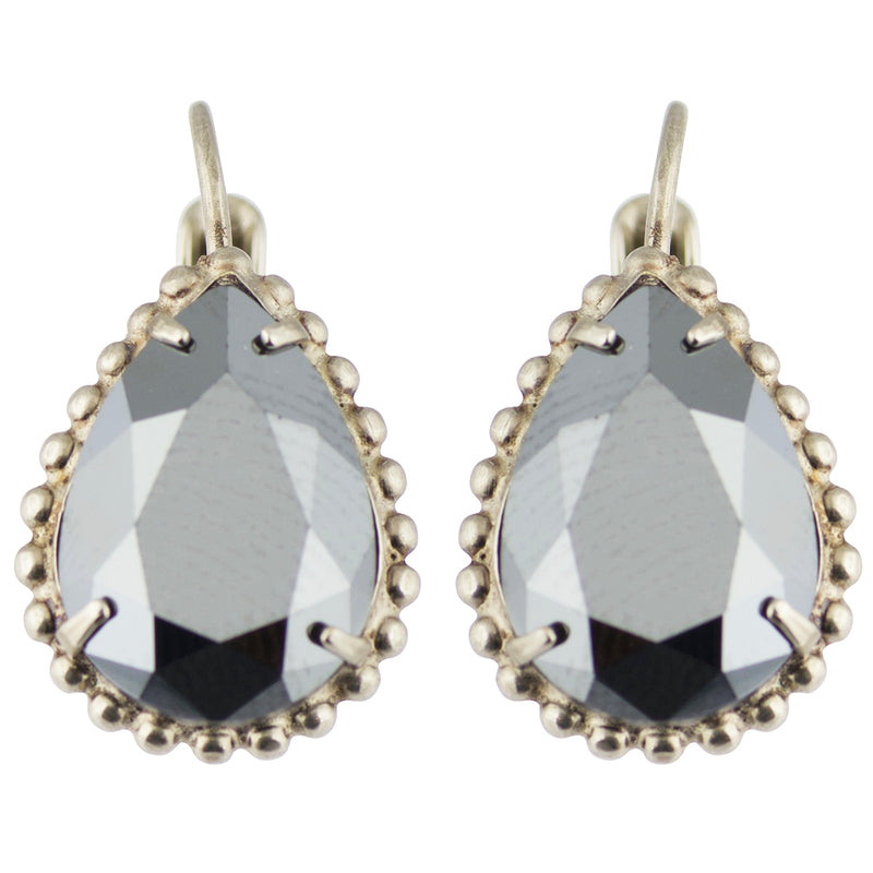 Sorrelli Crystal Noir Antique Silver Plated Pear Cut Drop Earring