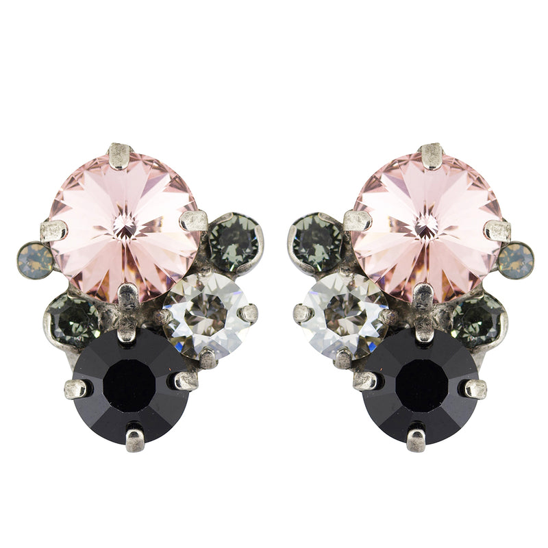 Sorrelli Crystal Noir Antique Silver Plated Crystal Assorted Rounds Stud Earrings