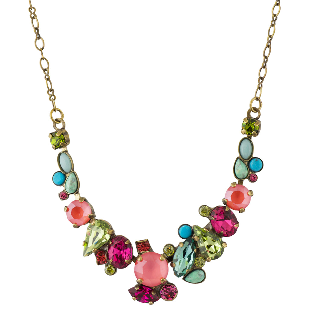 Sorrelli Botanical Brights Antique Gold Plated Asymmetric Cluster Necklace