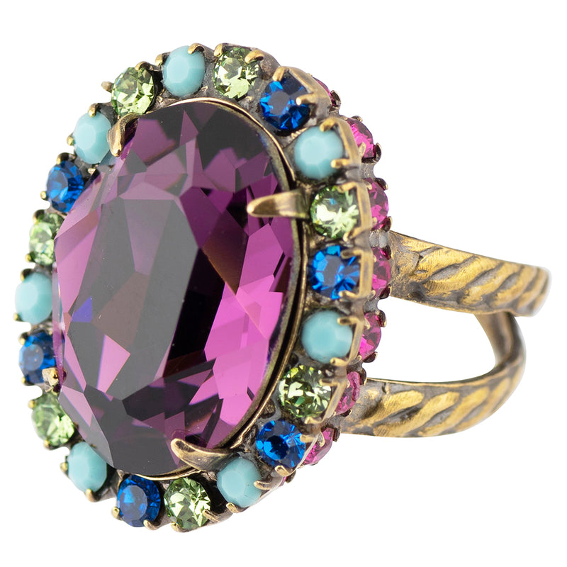Sorrelli Southwest Brights Antique Gold Plated Glamorous Oval-Cut Crystal Ring