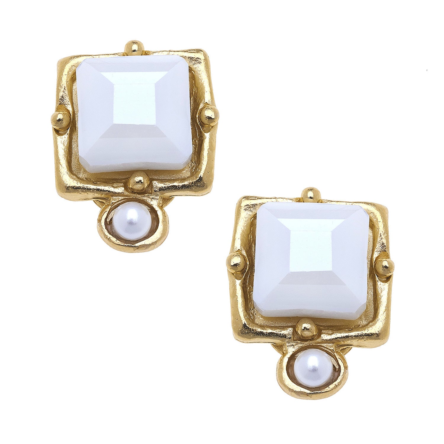 Susan Shaw Handcast Gold Plated Square Crystal CLIP Earrings