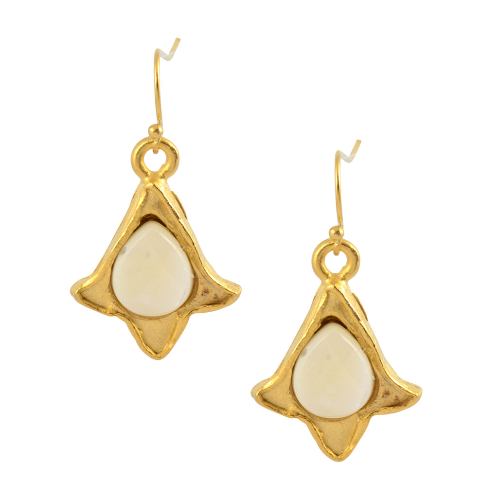 Susan Shaw Gold Plated Tulip and White Stone Dangle Earrings
