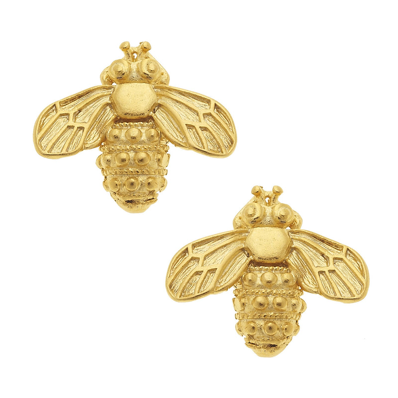 Susan Shaw Bee Stud Earrings, Gold Plated on Post