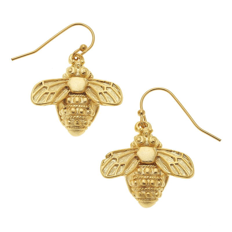 Susan Shaw Bee Dangle Earrings, Gold Plated on Drop