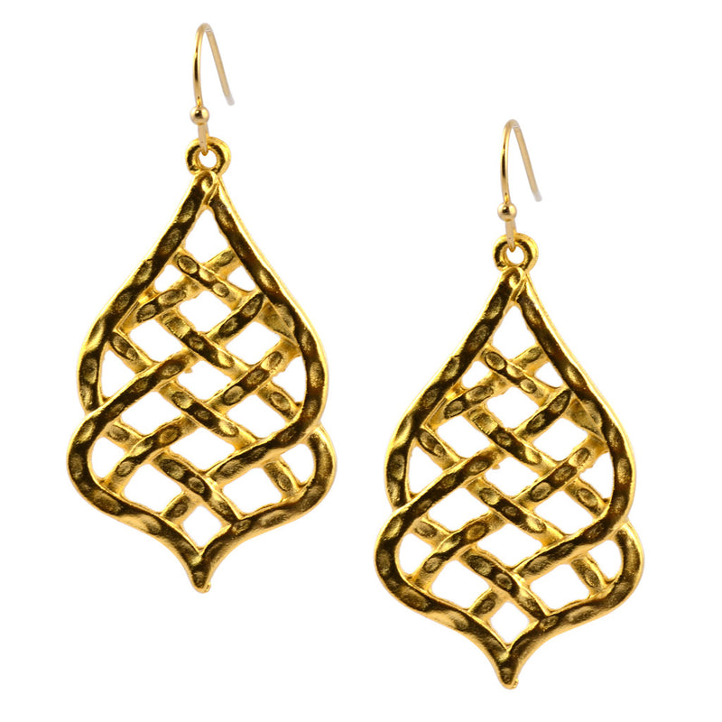 Susan Shaw Gold Plated Pointed Lattice Filigree Dangle Earrings