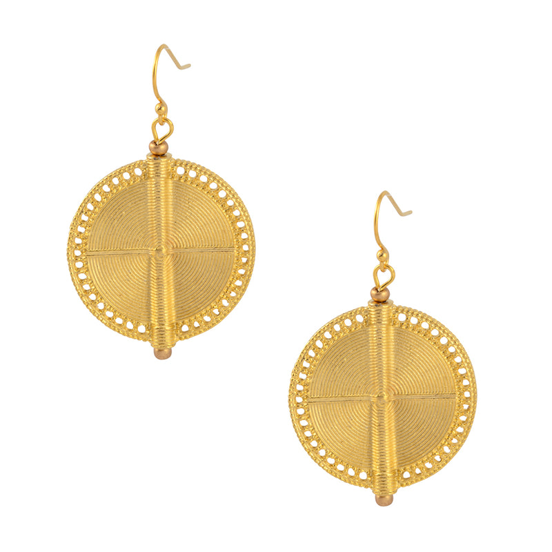 Susan Shaw Large Textured Shield Earring Dangle Earrings, Gold Plated