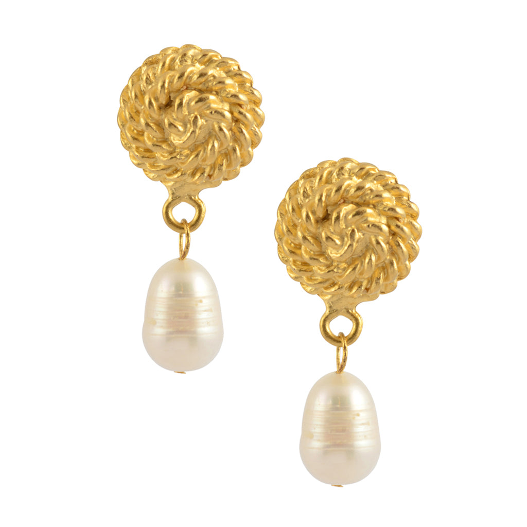 Susan Shaw Gold Plated Rope and Pearl Stud Earrings