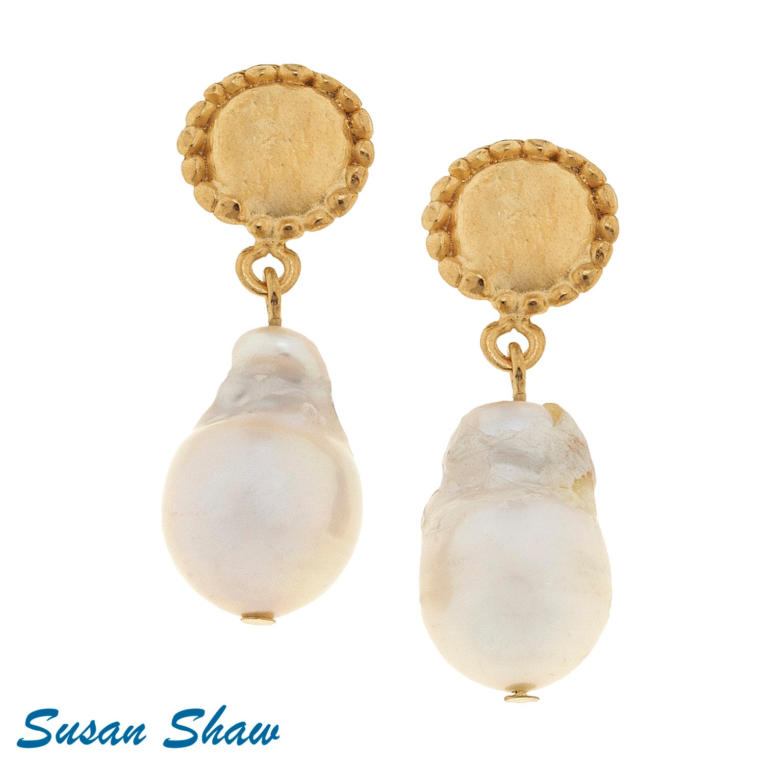 Susan Shaw Genuine Large Baroque Freshwater Pearl Earrings