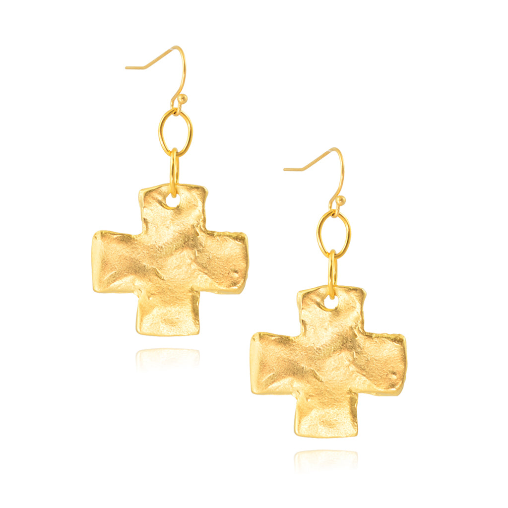 Susan Shaw Handcast Gold Plated Cross Dangle Earrings