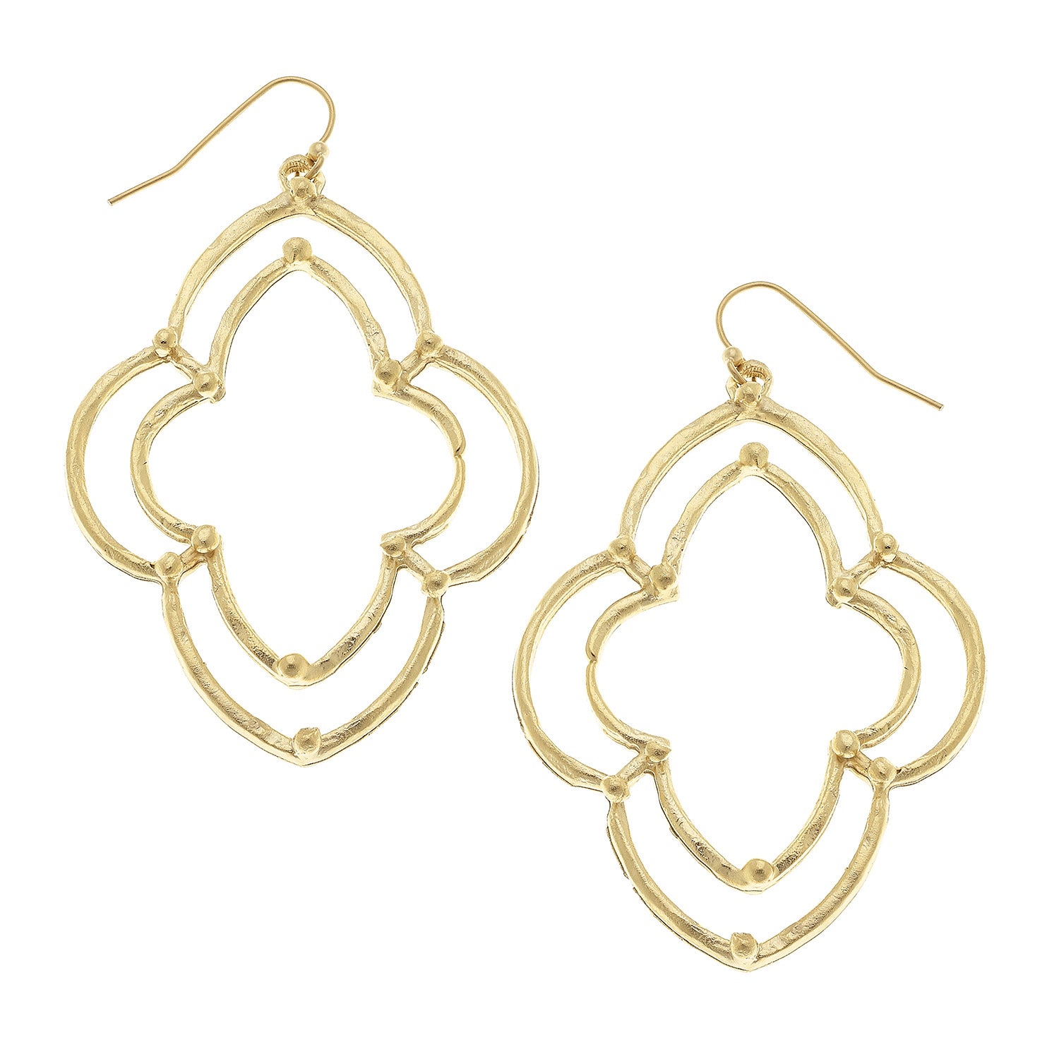 Susan Shaw Jewelry Dangle Earrings, Scalloped Clover in Gold