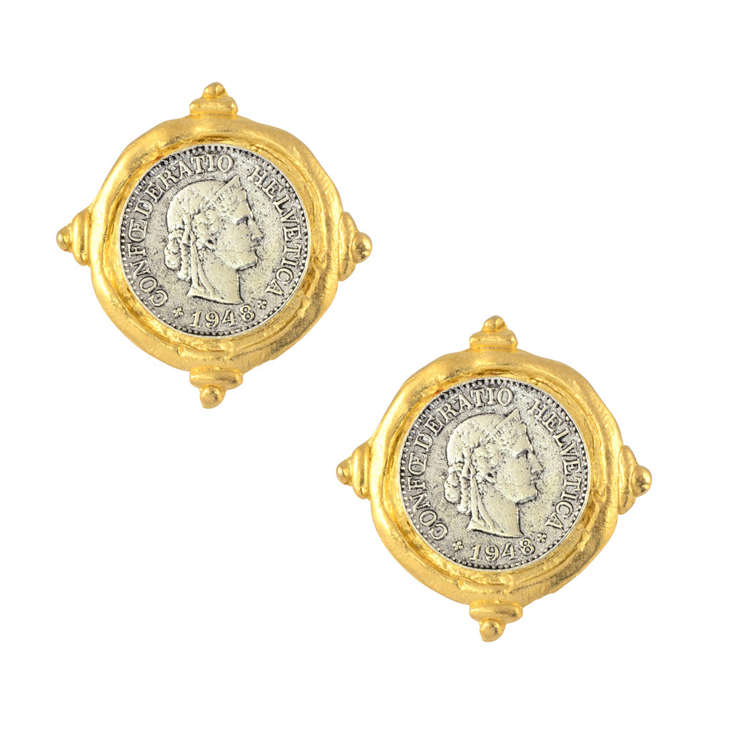 Susan Shaw Italian Intaglio Coin Symbol Stud Earrings, Gold/Silver Plated