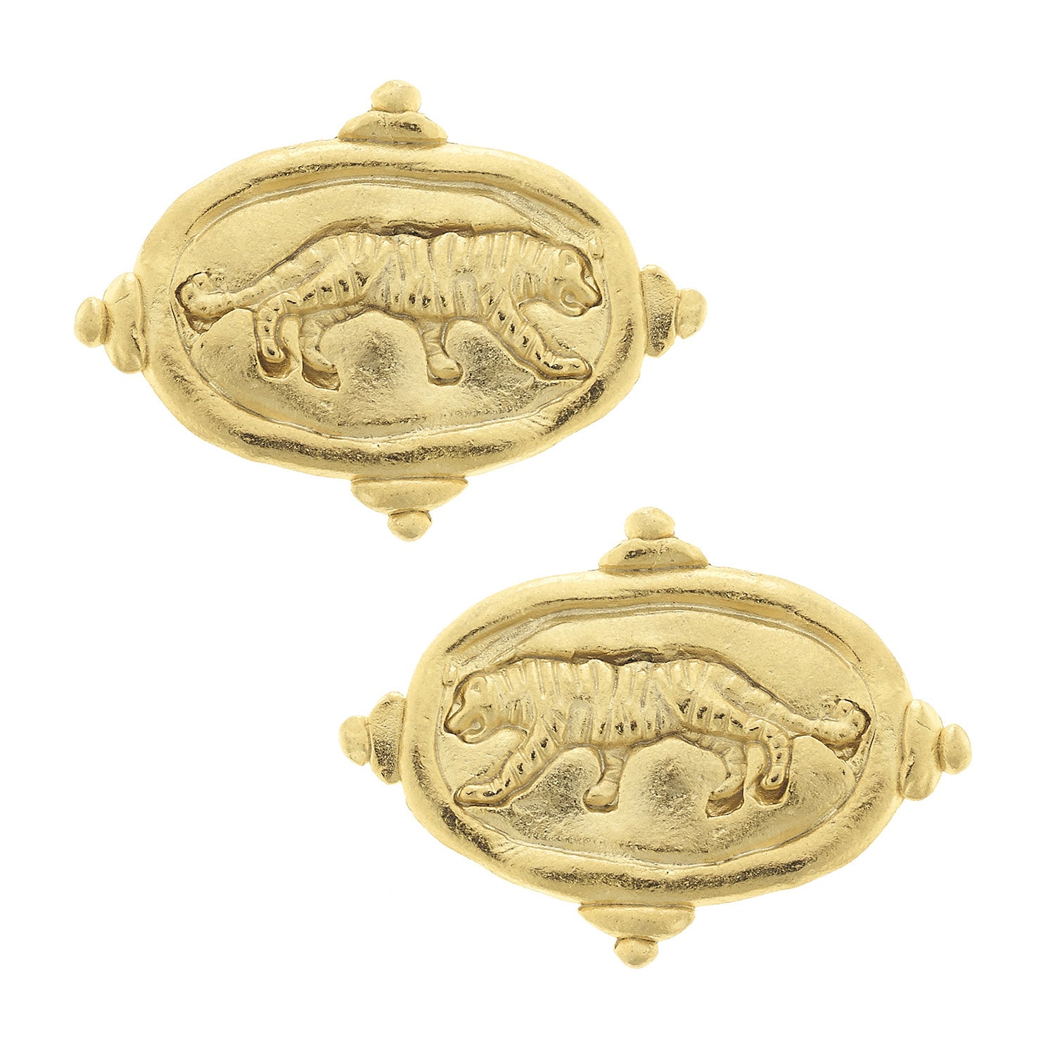 Susan Shaw Handcast Tiger Stud Earrings, Gold Plated